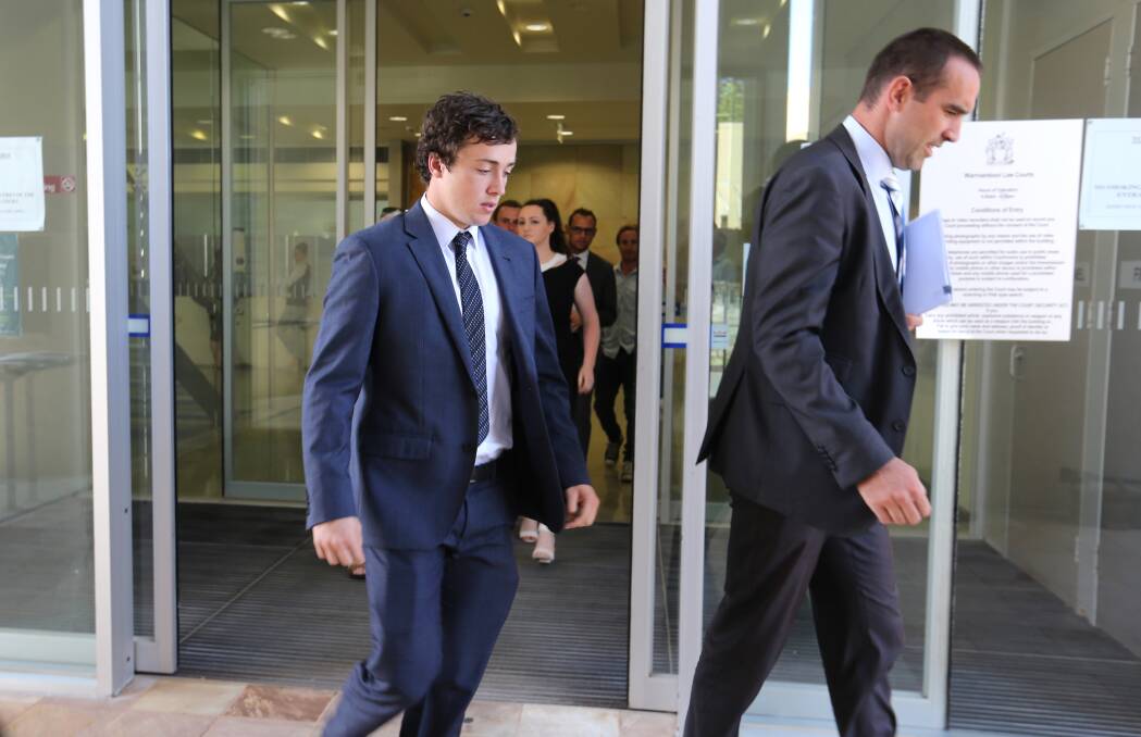 Mortlake export and Brisbane Lions' midfilder Lewis Taylor leaves the Warrnambool Magistrates Court after being granted diversion on Thursday. Picture: Amy Paton