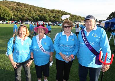 Relay for Life at Camperdown's Leura oval on Saturday evening. Pic shows from left: Corangamite Home and Community Care team members - Tory Winsall, Noelene Sadler, Sandra Mason and Brian Cleaver.100320GW50 GLEN WATSON