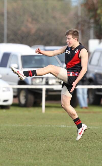 Teenager Zac Merrett, who attends school in Melbourne, was a welcome addition to Cobden at the weekend. He set up the Bombers first goal of the game and scored one himself. 120630AM33   Picture: ANGELA MILNE 