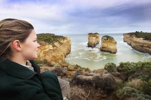 Port Campbell National Park acting ranger-in-chief Natasha Johnson surveys the new-look gorge yesterday.090611GW22 Picture: GLEN WATSON