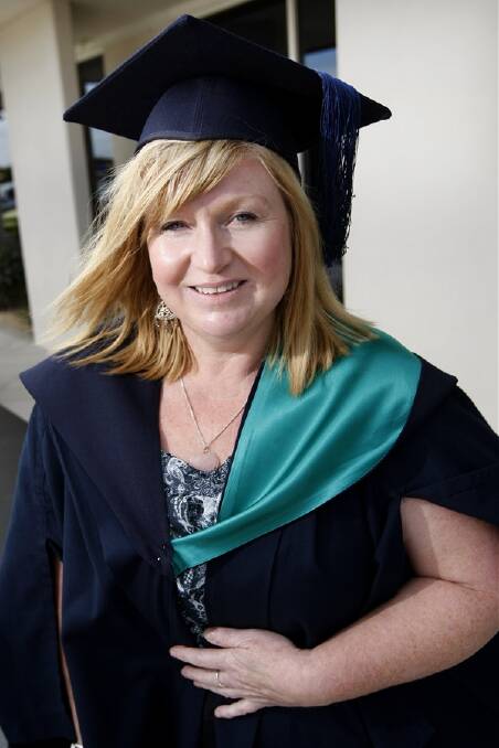 A dream come true: Diane Brimble at yesterday’s Deakin University graduation ceremony, where she received her Bachelor of Education. 110331RG24 Picture: ROB GUNSTONE