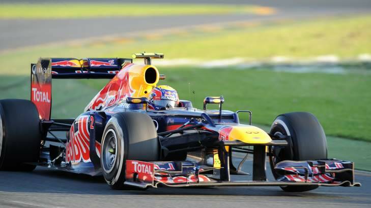 Mark Webber driving his Red Bull F1 racer.