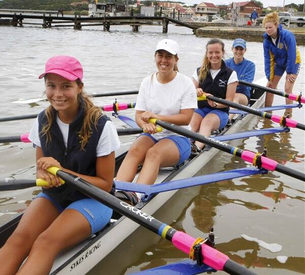 Loreto Mandeville Hall rowers (from left) Ava Frawley, 17, Alice McDonald, 17, Isabella Carey, 16, Amy Vaughan, 16, and Mollie Parkes, 17, have been enjoying training on the Hopkins River.