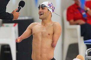Ahmed Kelly after breaking the men's 100m breaststroke SB3 record. Photo: Steve Christo