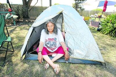 Sandra Onus at the tent embassy in Portland, which has been set up to protest the inequity of Native Title. 