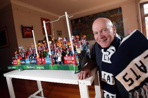 Artist and TAFE teacher Glenn Morgan (left) makes  light-hearted sporting dioramas to show how much fun supporters have and to engage people at his own hands-on exhibitions. 090924DW05 Picture: DAMIAN WHITE