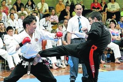 Sherman Taylor and Alex Hunter compete in the karate competition. 091107AS40 Picture: aaron sawallFunakoshi Karate - South West Games.