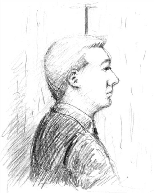 An artist's impression of the defendant, Callum Zane Smith, in court yesterday.