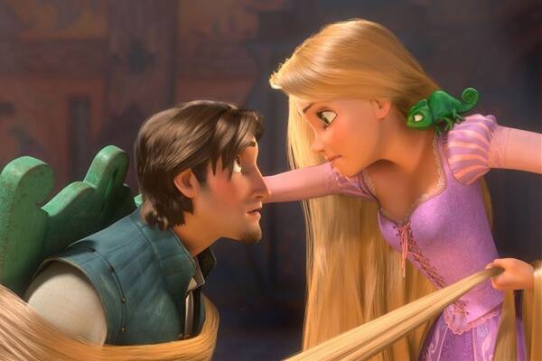 Rapunzel and Flynn Rider get acquainted in  Tangled .