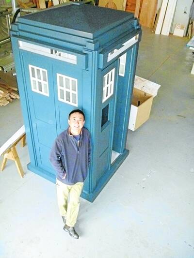 Pharmacist Irwin Lowe with his replica TARDIS which he started building during his pre-apprenticeship at South West TAFE.