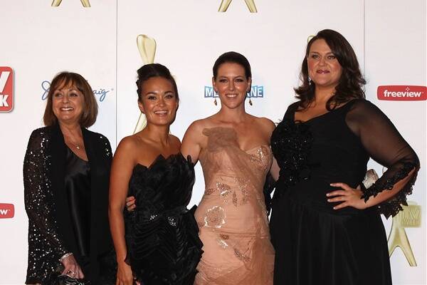 Gorgi Coghlan (second from right) with her co-stars from  The Circle  at last night's Logies.