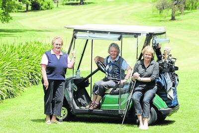 Terang golfers Betty Healey, left,  Bett Atkins and Janet Saunders  prepare for the Bessie Shady Bowl golf competition,  a memorial to Betty and Janet�s mother.101202LP14 Picture: LEANNE PICKETT (l-r) L-R: Terang Ladies Golf president from Terang Golf Club. They are. It is