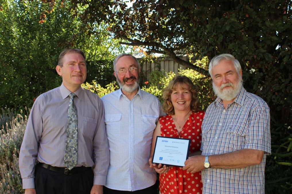 Warrnambool Medical Clinic practice manager Alistair Ross (left), Dr John Philpot, ASPREE clinical research nurse Julie Battistello  and Dr Bernie Oppermann have been recognised for their work in an aspirin research project. 