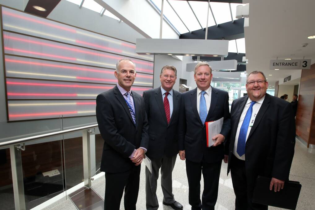 Victorian Health Minister David Davis (second from right) with (from left) South West Healthcare chief executive officer John Krygger, member for South West Coast Denis Napthine and South West Healthcare chairman Chris Logan. 
