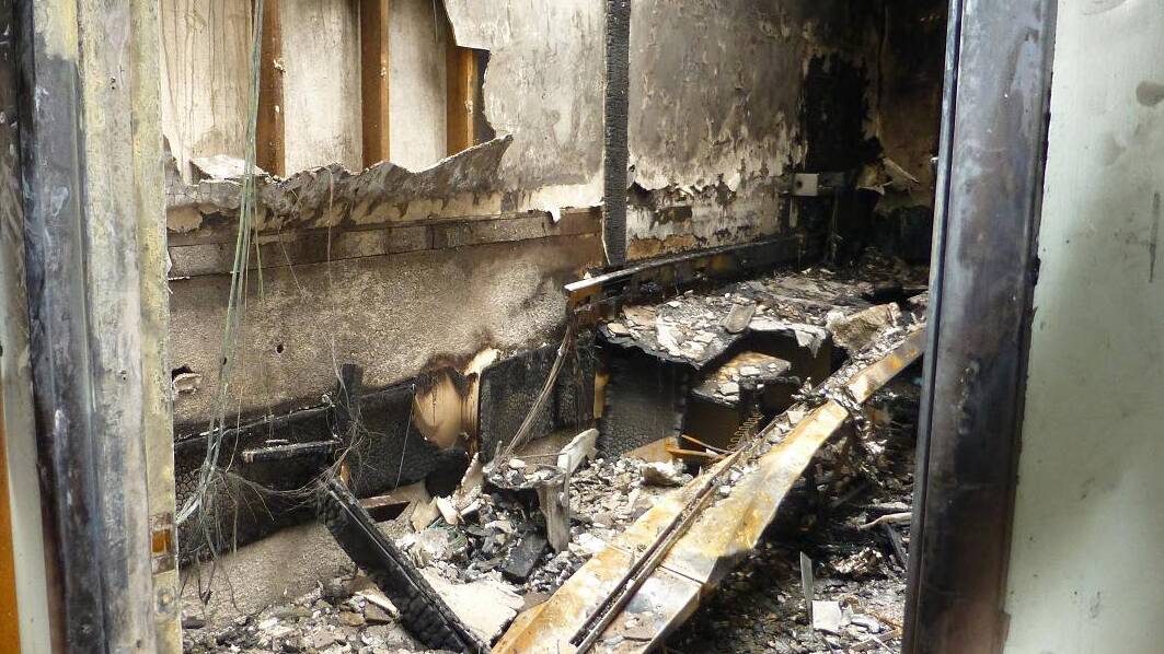 A Telstra photo showing fire damage inside the Warrnambool exchange.