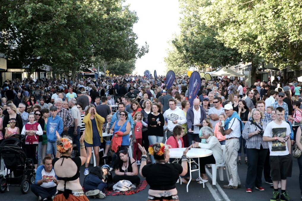 A large crowd shows its support for the return of the Wunta street party in Liebig Street on Friday night.