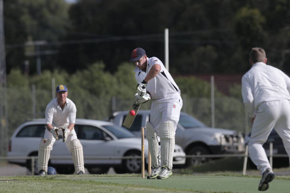 Batsman Travis Brown works to the off side in his 33-run contribution for Heytesbury Rebels. 