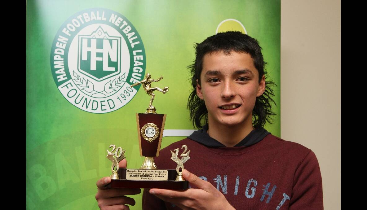 HFNL under 14 goalkicking award winner Jarrod Korewha of Koroit. PICTURE:LEANNE PICKETT