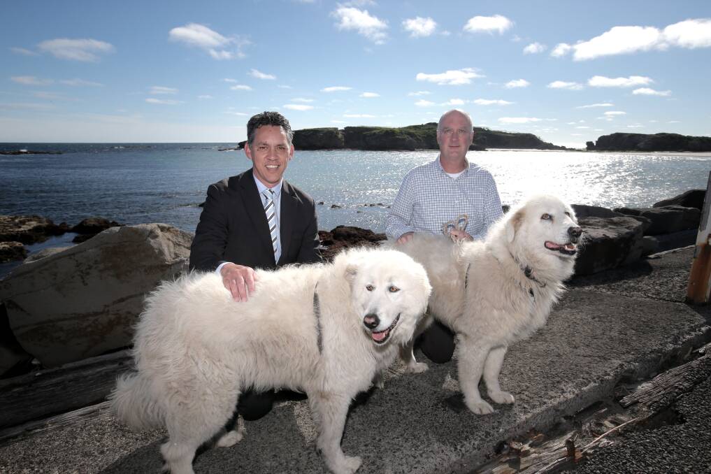 Warrnambool mayor Michael Neoh (left) and Deakin University’s Professor Gerry Quinn have announced that the university will contribute $30,000 to the Middle Island Maremma project.  