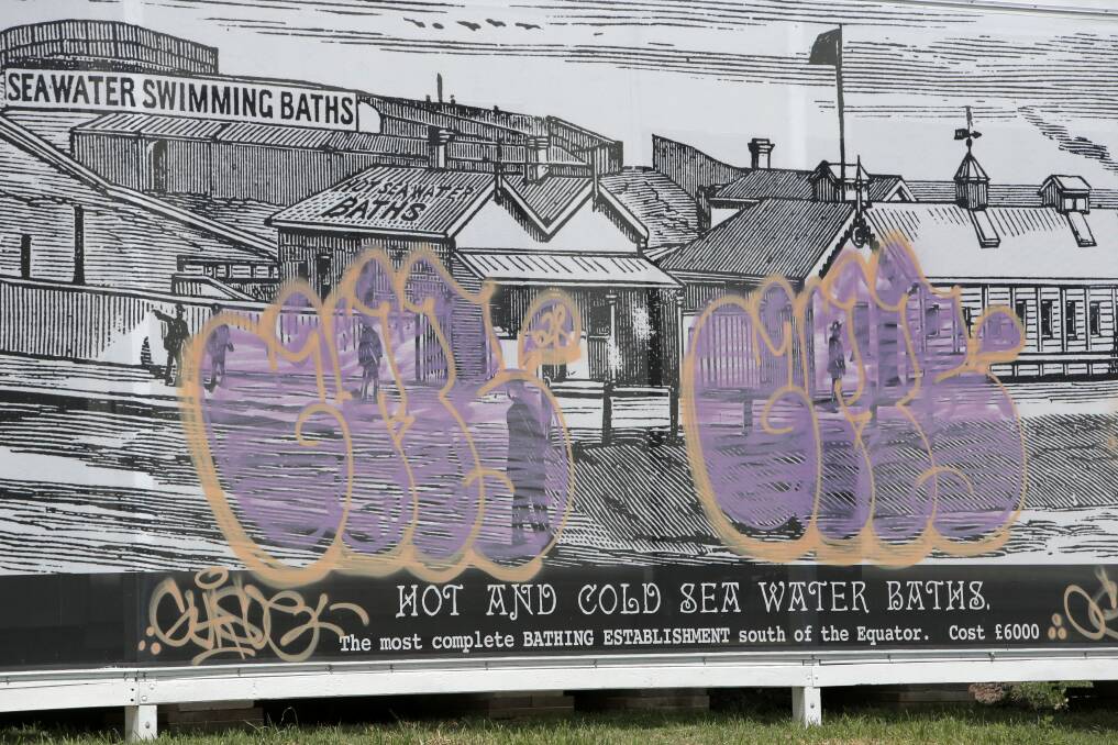 A mural depicting the old Warrnambool seawater swimming baths has been hit by vandals.