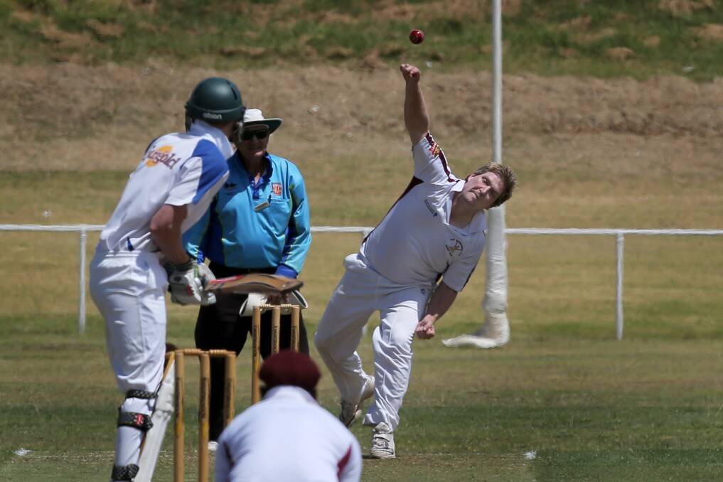 East Warrnambool bowler Cameron Harker sends down a delivery.