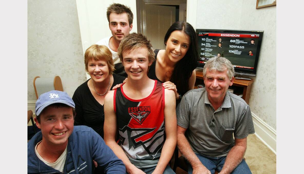 Koroit footballer Martin Gleeson will join Essendon's ranks with the support of proud siblings (back from left) Nicole, Daniel and Jonathon and (front) parents John and Claire. PICTURE: LEANNE PICKETT.