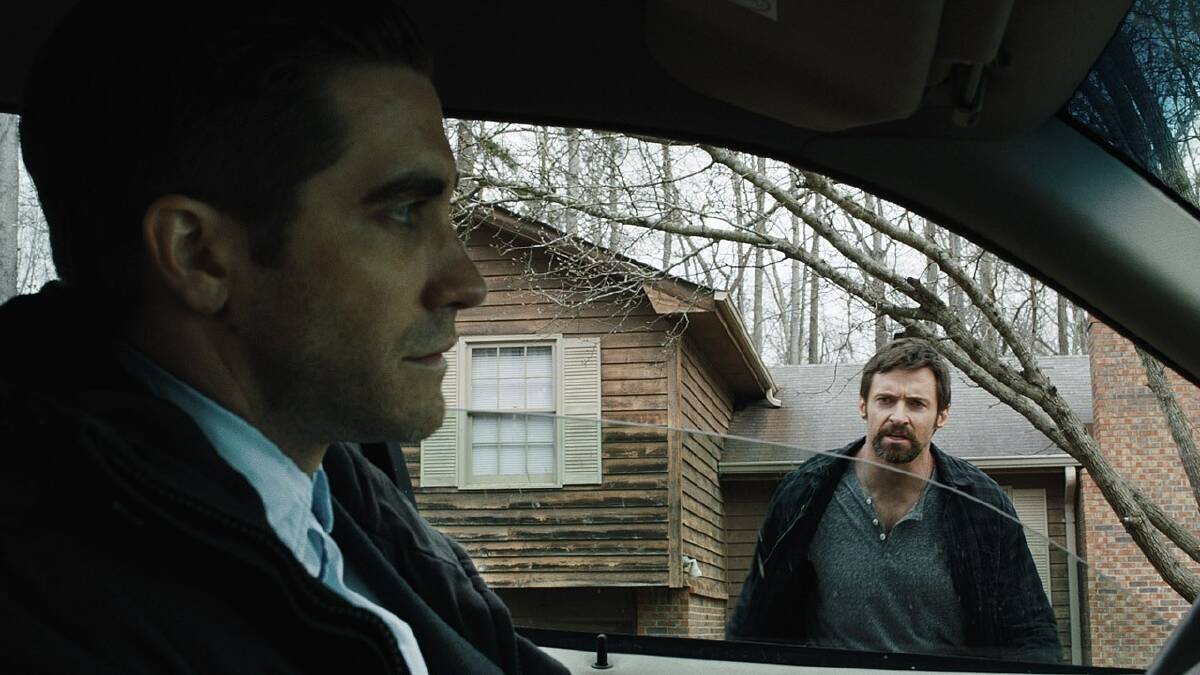 Jake Gyllenhaal and Hugh Jackman in the abduction thriller Prisoners.