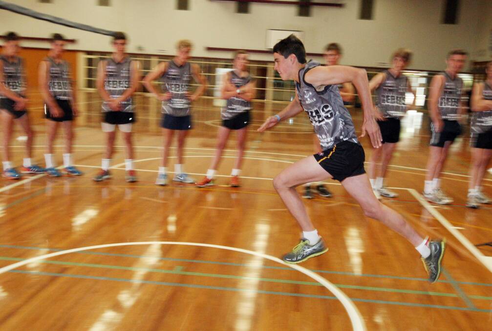Luke McLeod undertakes a 20-metre sprint at North Ballarat Rebels’ under 16 testing yesterday.