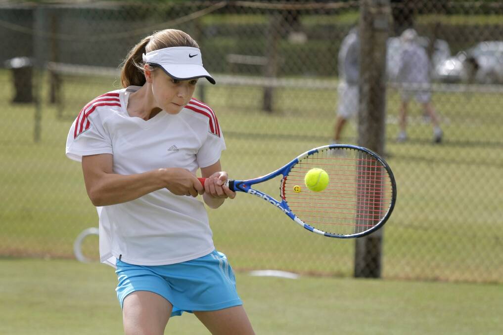 Noorat’s Mercy Regional College student Jaslyn Skilbeck, 16, plays a strong backhand.