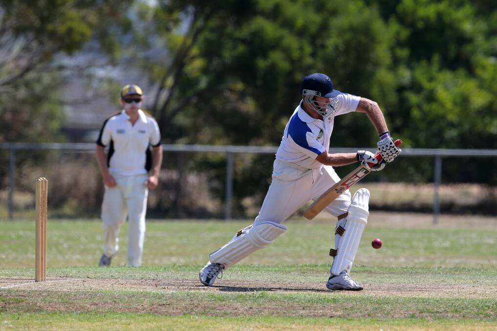 Brierly Christ Church batsman Anthony Love keeps out a delivery against Woodford, but the Bulls crumbled to be all out for 87. 