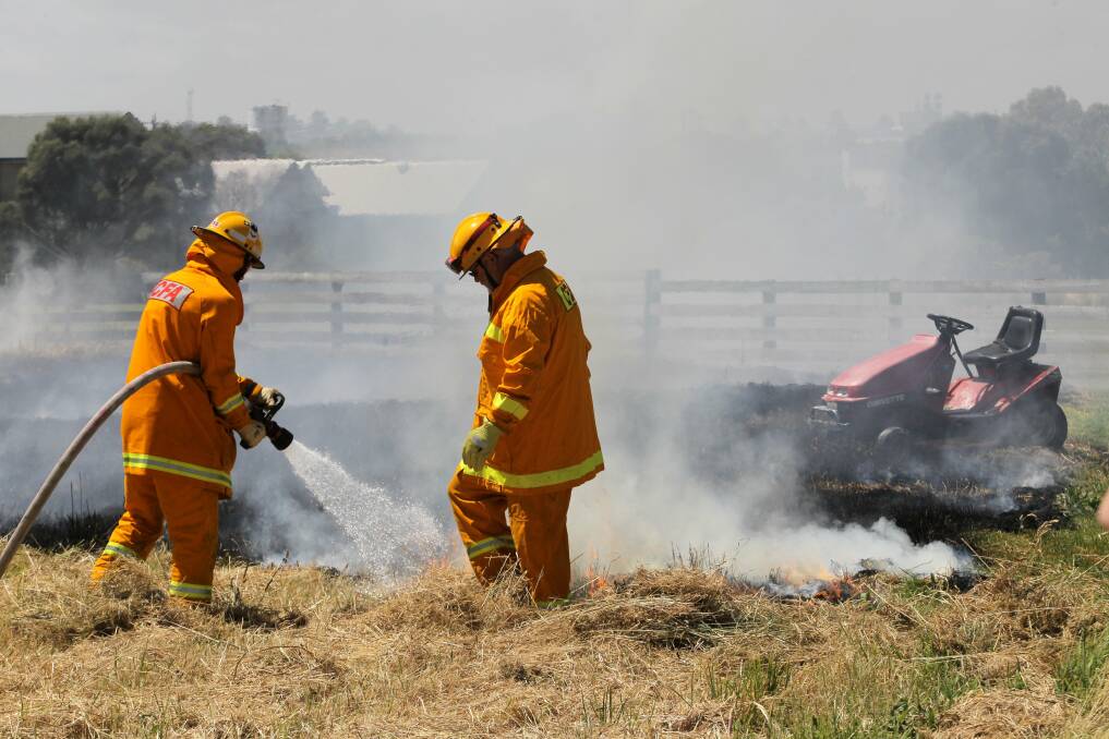 Warrnambool CFA members put out a fire caused by a lawnmower on a block of land in Warrnambool. 