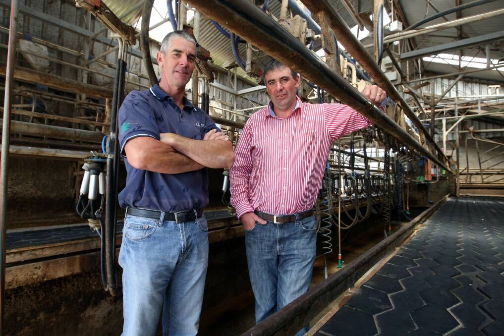 Dairy farmers Jock O’Keefe (left) and Chris Gleeson: a passion for the industry.  