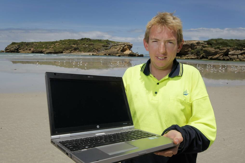 Warrnambool City Council staffer Justin Harzmeyer is ready to watch the live feed from the cameras in penguin nesting boxes on the city’s Middle Island. 
