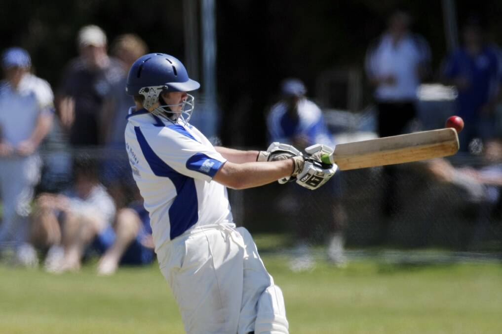 Russells Creek skipper Nathan Divall pulls the ball in his team’s Forever Young Shield match win against Woodford. Divall won the Sean Doran Memorial Medal.