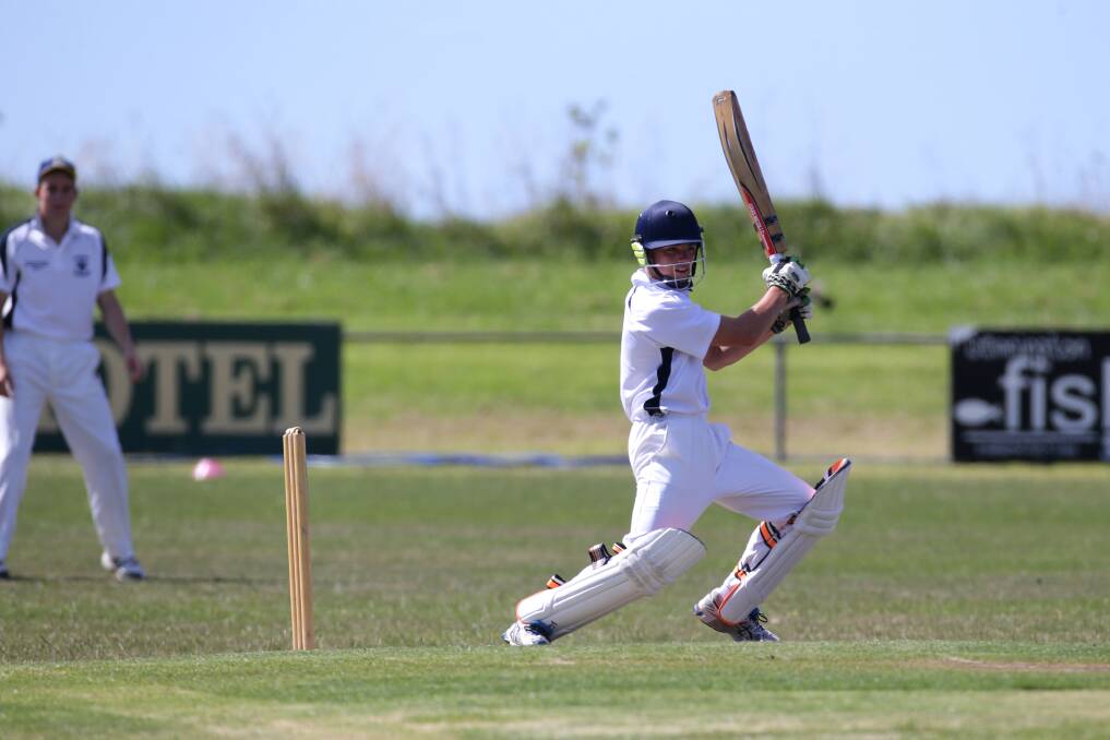 Grassmere batsman James Gow square cuts for a boundary in his score of 49 against Warrnambool Gold. A loss cost Grassmere a place in the semi-finals, missing by percentage. 