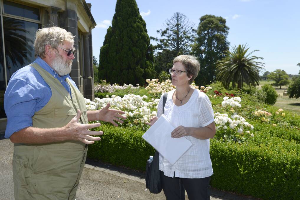 Organic farmer Allan “Swampy” Marsh and refugee project worker Meridith McKinnon discuss their separate proposals for the future use of Glenormiston College facilities. 