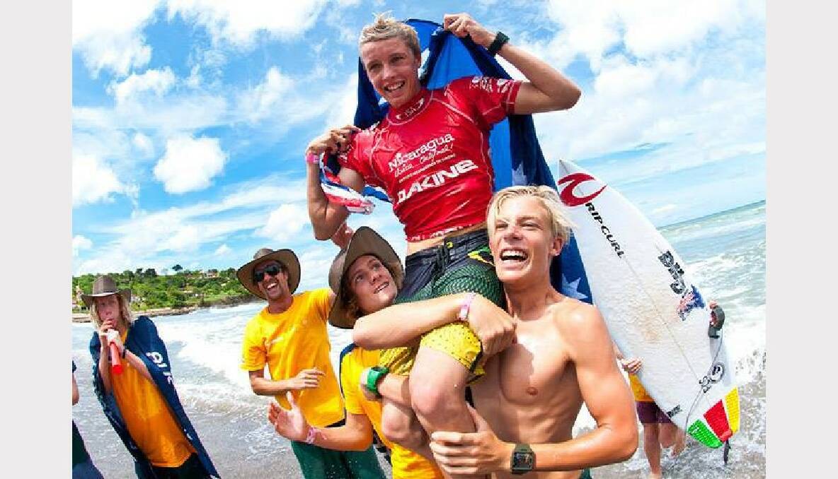 On top of the world: Jacob Willcox wins the U16 world champion surfing titles in Nicaragua. Pic: ISA/Rommel Gonzales
