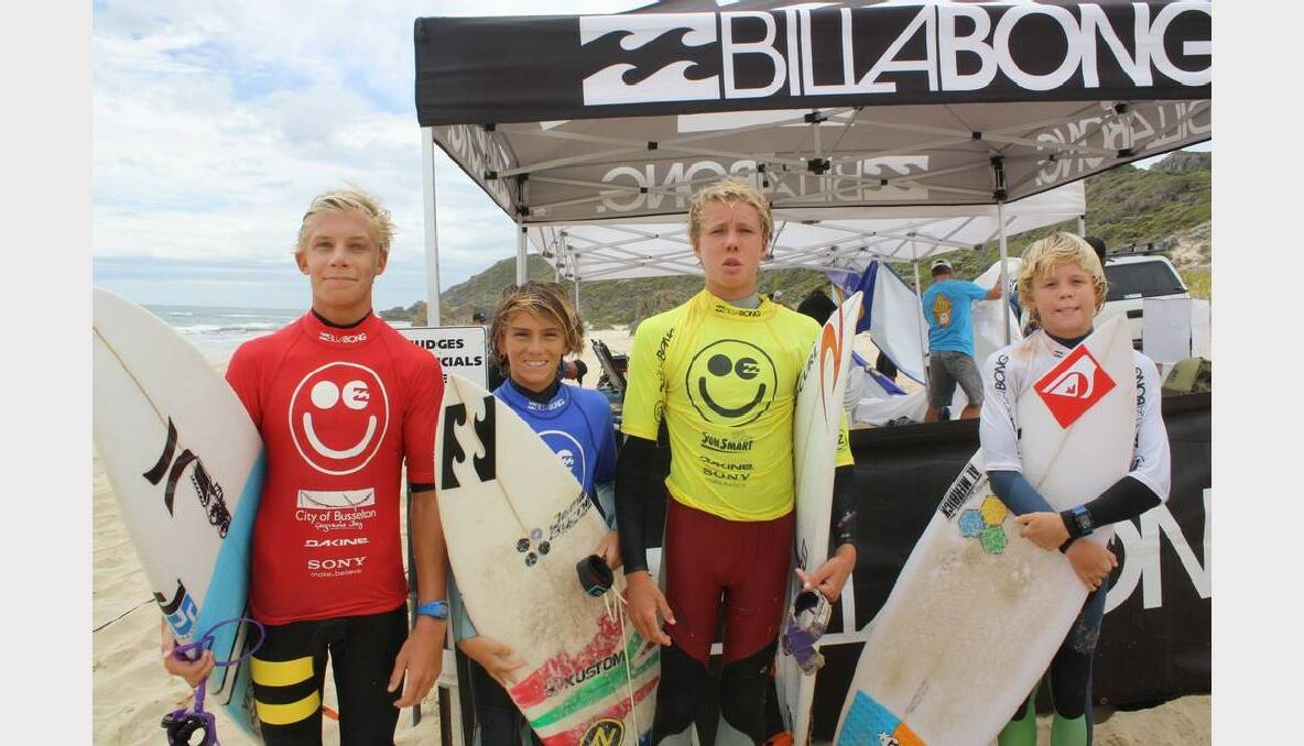 COMP CREW: Winner of the U16 Boys division Kai Hing with fellow competitors Reef Heazlewood, Jacob Willcox and Kael Walsh.