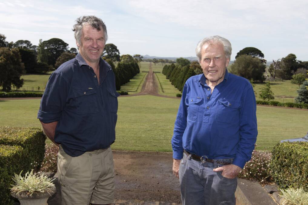 Neighbour Nick Cole (left) visits Stewart McArthur at his Meningoort homestead. Their families’ connection with the Bookaar district stretches 173 years into the past. 
