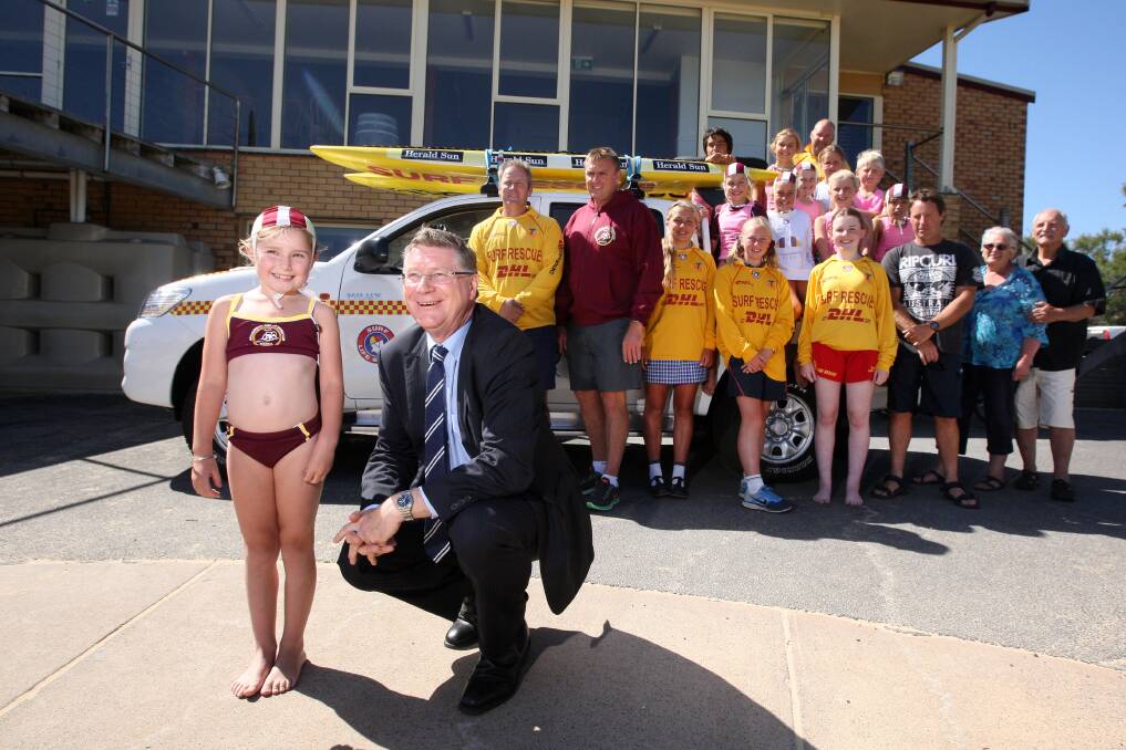 Under 8s nipper Brianna Kilpatrick shared the spotlight with Victorian Premier Denis Napthine at the unveiling a new rescue vehicle for the Warrnambool Surf Life Saving Club. 