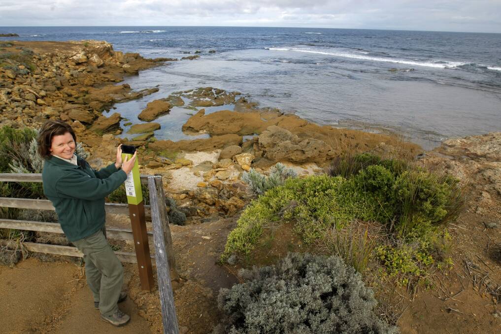 Parks Victoria acting ranger-in-charge Ailsa Morris at the Merri Marine Sanctuary ‘fluker post’.