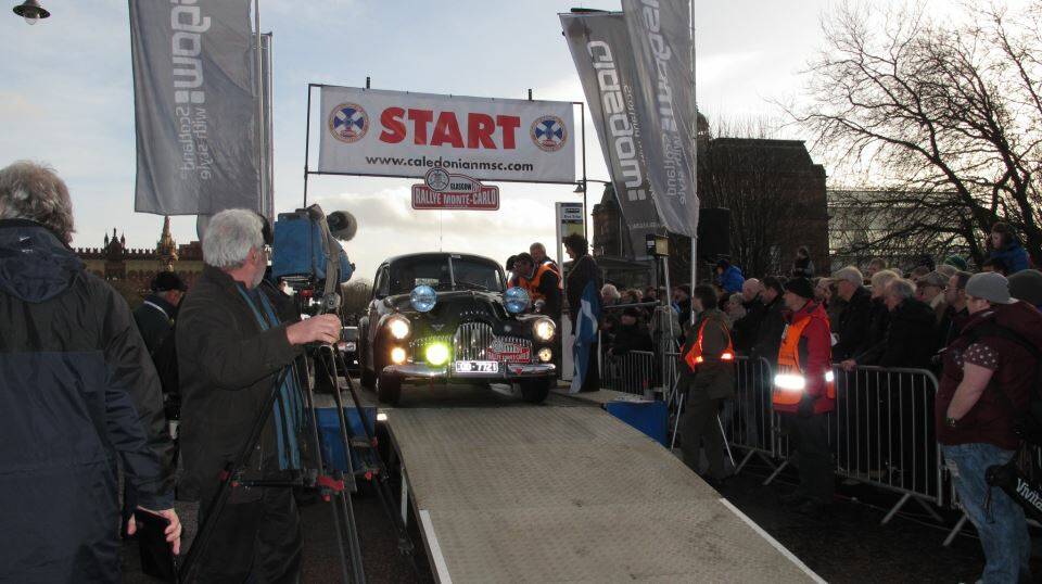 Gary Poole rolls his FX Holden sedan on to the start line for the Rallye Monte-Carlo. 