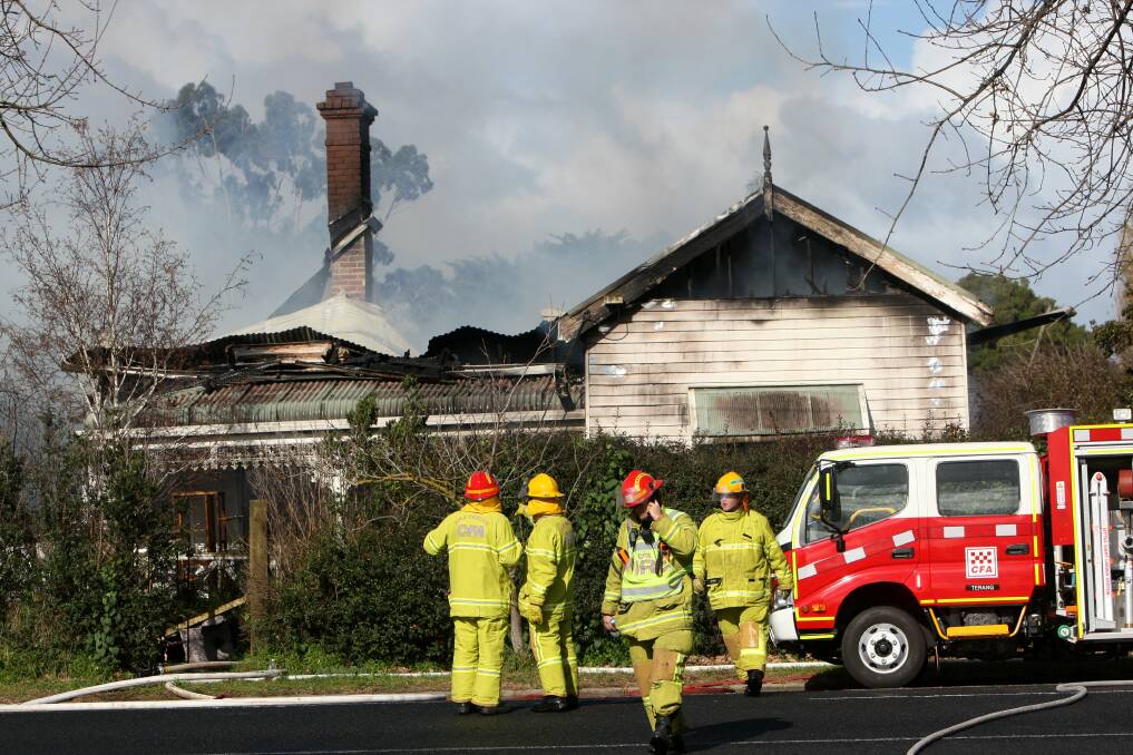 The fire scene beside High Street (the Princes Highway) on the east side of Terang yesterday. 