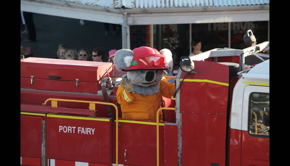 Captain Koala on the Port Fairy fire truck. 131231AS42 Picture: AARON SAWALL