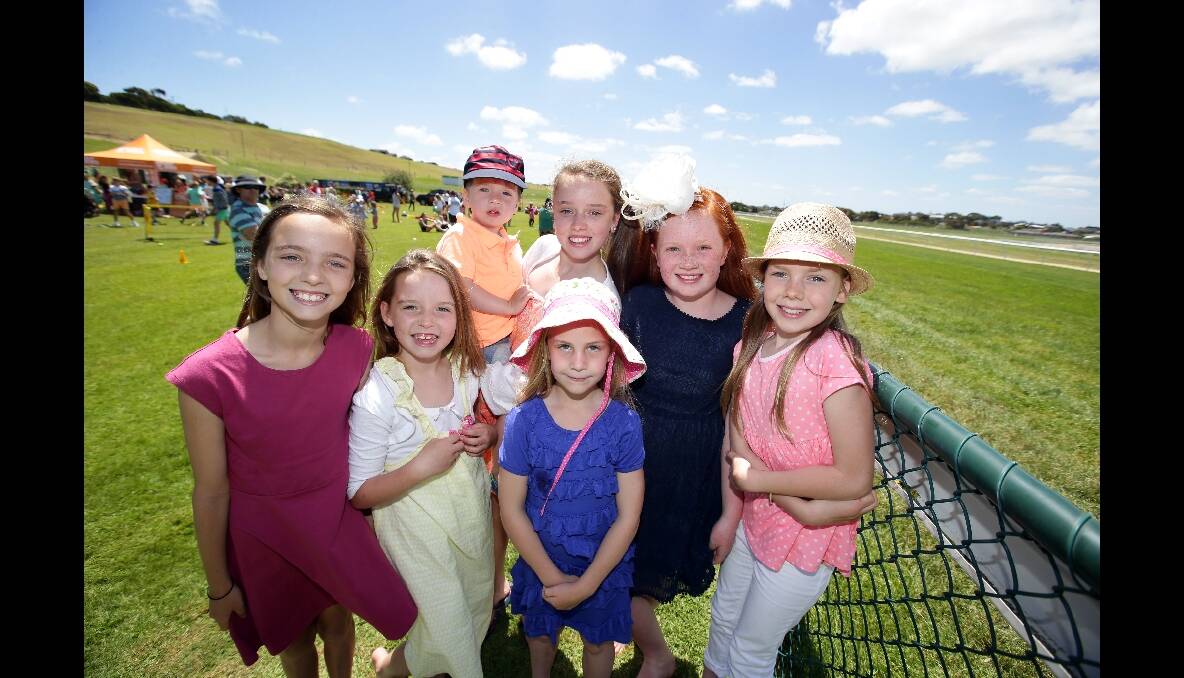 From left, Jessica Ljubic 11, Olivia Ljubic 7, Brydie Steel 6, Eliza Ljubic 12 holding Isaac Green 2, Laura Mullins 9 and Phoebe Owen 9 all from Warrnambool. 131229DW65 Picture: DAMIAN WHITE