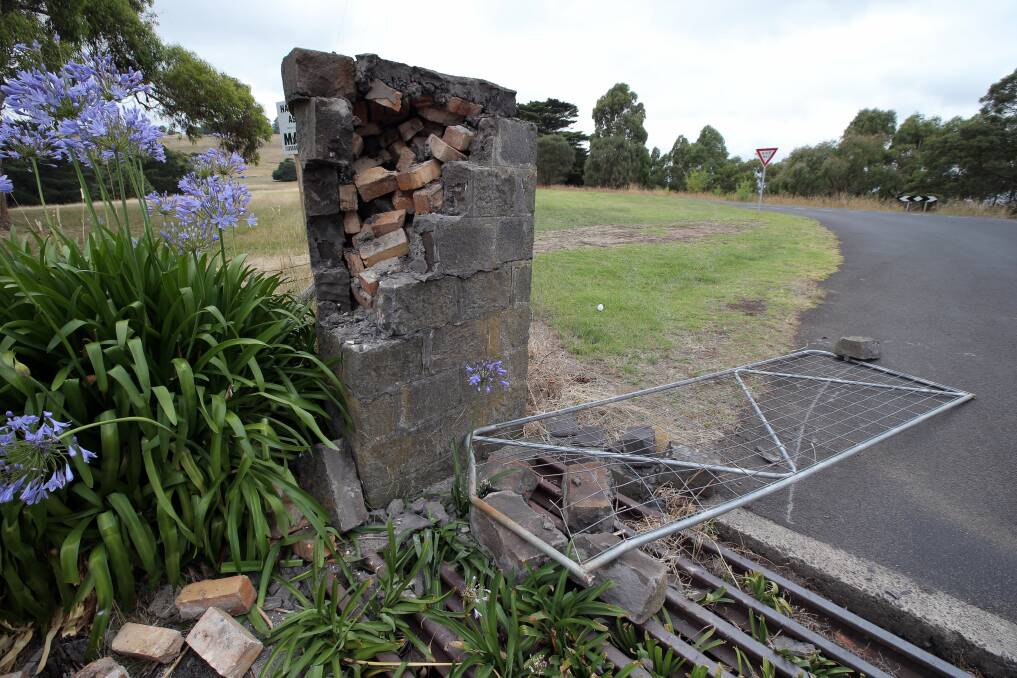 The gate and bluestone entry to the Camperdown Golf Club was damaged in an overnight attack on New Year's eve
