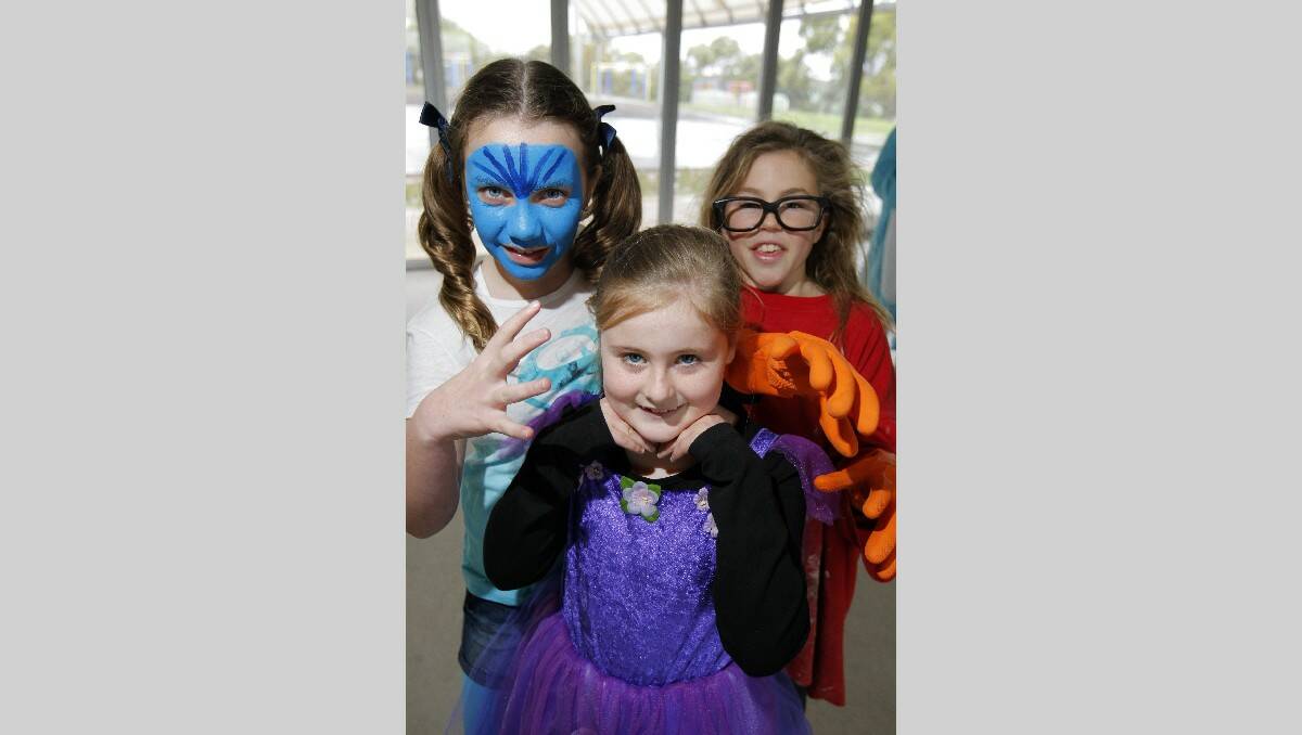 Merrivale Primary School science day, pictured, from left, Kaitlyn Gust, 9, Ashkin Fish-Laird, 9, and Etta Harrison, 10, dressed up for science day. Picture: ROB GUNSTONE