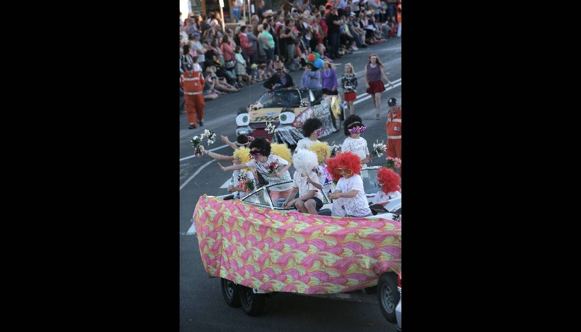 Colourful floats in the Port Fairy parade which carried a Retro theme. 131231AS46 Picture: AARON SAWALL