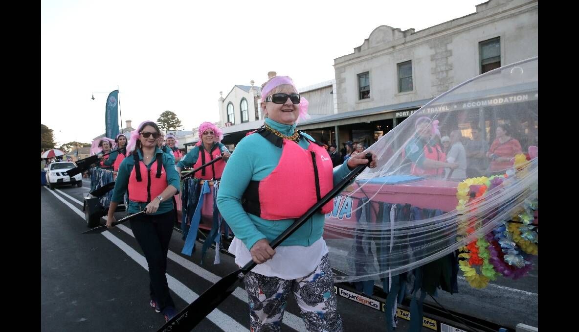 The Warrnambool Dragon Boat women in the street parade at Port Fairy. 131231AS50 Picture: AARON SAWALL