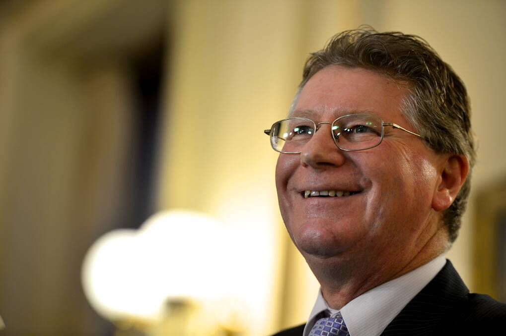 Dennis Napthine, the new Victorian Premier is pictured speaking to the media at Parliament House on Wednesday night. Photo: Pat Scala